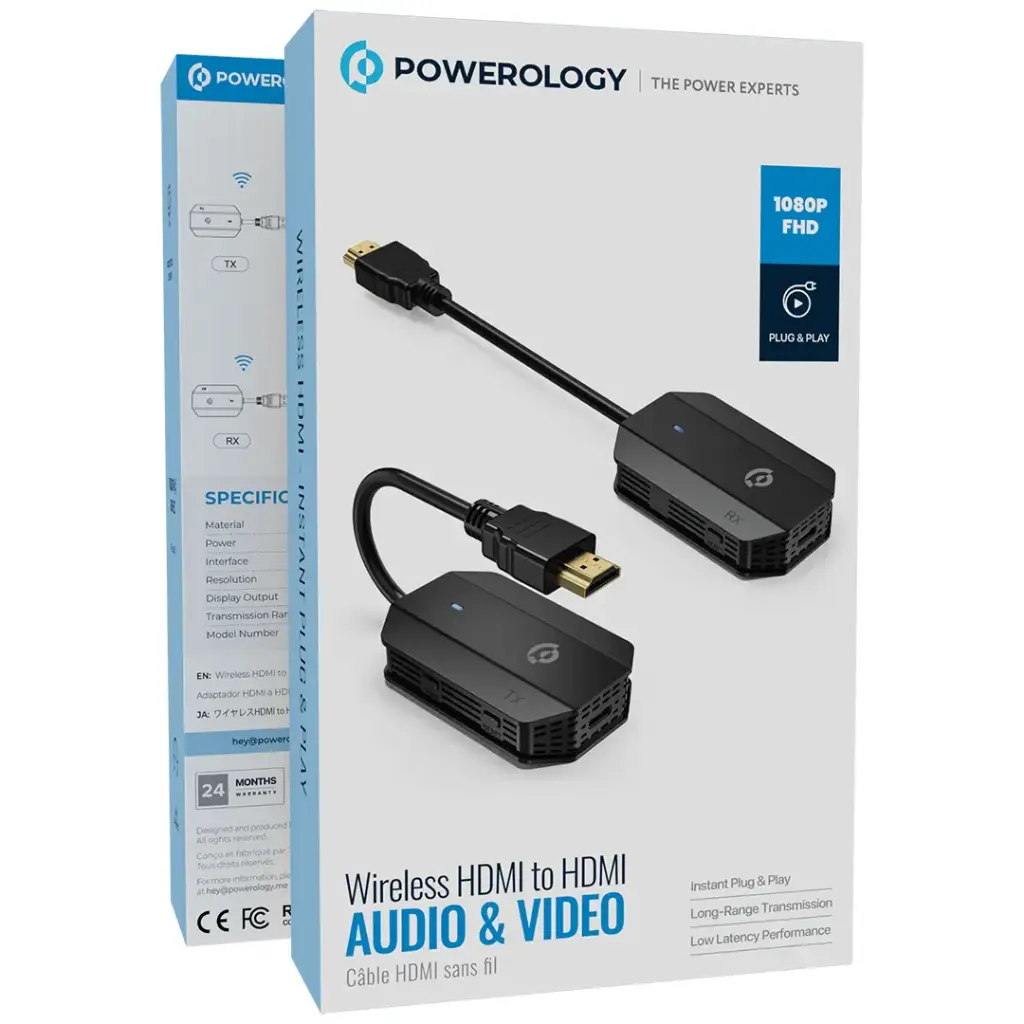 Powerology Wireless HDMI Mirroring Adaptor Full HD 1080p with USB-C Cable - Black Powerology Wireless HDMI Mirroring Adaptor Full HD 1080p with USB-C Cable - Black