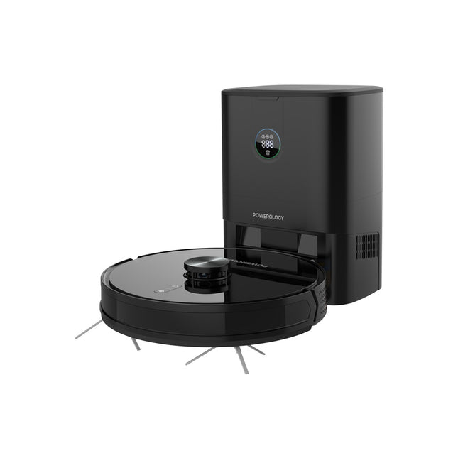 مكنسة وممسحة روبوت باورولوجي (Powerology) مع محطة التنظيف الذكية - تفريغ ذاتي وشحن تلقائي - أسود