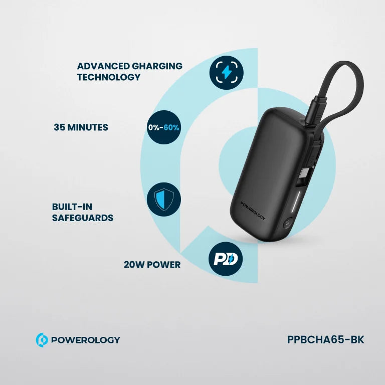 باور بانك باورولوجي (Powerology) مدمج سعة 5000 مللي أمبير - متوفر باللونين الأسود والأبيض باور بانك باورولوجي (Powerology) مدمج سعة 5000 مللي أمبير - متوفر باللونين الأسود والأبيض