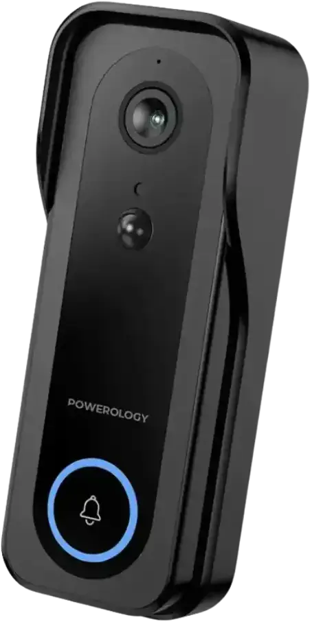 جرس باب باورولوجي (Powerology) ذكي مع كاميرا 3 ميجابكسل ورؤية ليلية بالأشعة تحت الحمراء - أسود