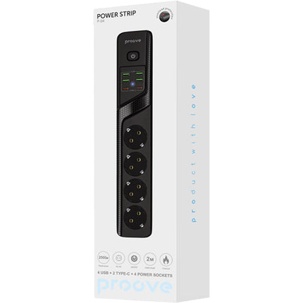 Power Strip Proove Power Socket P-04 (4 Outlets + 4 USB + 2 Type-C) 2M