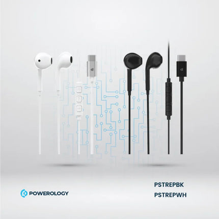 سماعة باورولوجي (Powerology) ستيريو بمنفذ Type-C (طول 1.2 متر) - أسود وأبيض