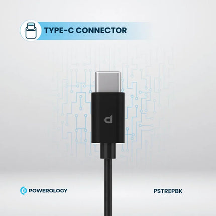 سماعة باورولوجي (Powerology) ستيريو بمنفذ Type-C (طول 1.2 متر) - أسود وأبيض