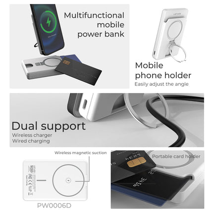 بنك طاقة (باور بانك) لينييس (Lenyes) موديل PW006D شحن لاسلكي مغناطيسي - سعة 5000 مللي أمبير - شحن MagSafe لاسلكي 15 واط - شحن سريع PD 20W - تصميم فائق المدمج - لون أبيض