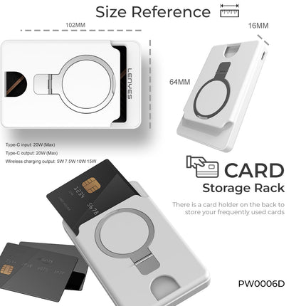 بنك طاقة (باور بانك) لينييس (Lenyes) موديل PW006D شحن لاسلكي مغناطيسي - سعة 5000 مللي أمبير - شحن MagSafe لاسلكي 15 واط - شحن سريع PD 20W - تصميم فائق المدمج - لون أبيض