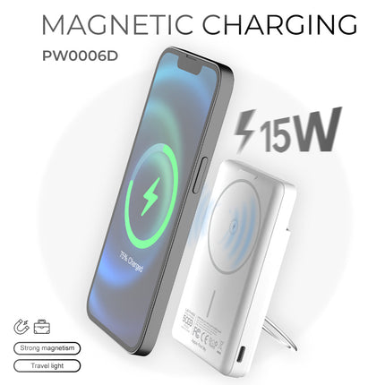 بنك طاقة (باور بانك) لينييس (Lenyes) موديل PW006D شحن لاسلكي مغناطيسي - سعة 5000 مللي أمبير - شحن MagSafe لاسلكي 15 واط - شحن سريع PD 20W - تصميم فائق المدمج - لون أبيض