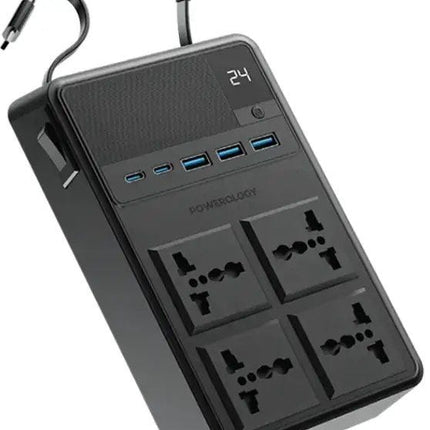 Powerology 2500W 4 AC Power Strip with Built-in Retractable Cables - Black