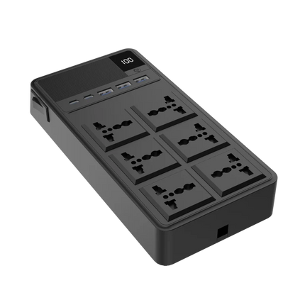 توصيلة كهرباء باورولوجي (Powerology) بقدرة 2500 واط مع 6 منافذ AC وكابلات مدمجة قابلة للسحب