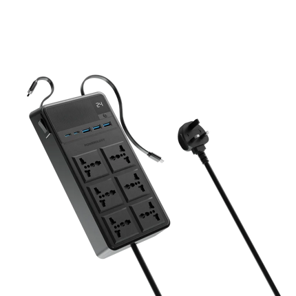 توصيلة كهرباء باورولوجي (Powerology) بقدرة 2500 واط مع 6 منافذ AC وكابلات مدمجة قابلة للسحب