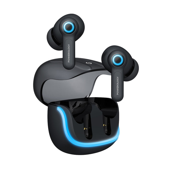 Powerology Quad Mic ENC TWS Earphones - Crystal Clear Calls & Deep Bass - Black & White