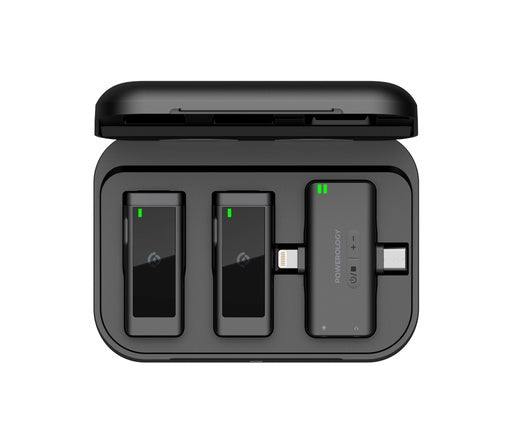 مجموعة ميكروفونات باورولوجي (Powerology) اللاسلكية المزدوجة (قطعتين) - علبة شحن 2000mAh - أسود