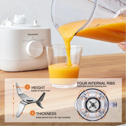 خلاط باناسونيك 450 واط مع إبريق زجاجي سعة 1.35 لتر، مطحنتين جافتين وتحكم بسرعتين - أبيض (MX-EX1081)