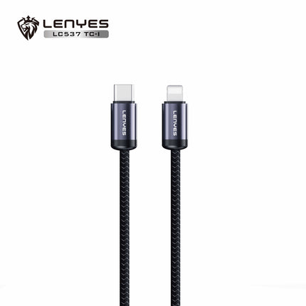 Lenyes LC537 Series Fast Charging Braided Cable - Type-C or Lightning Connectors - High-Speed Data Sync - Reinforced Design - Gray