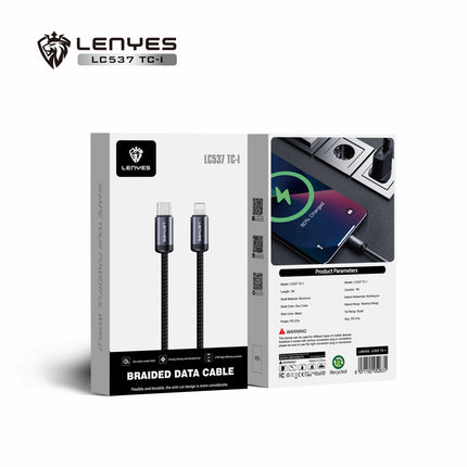Lenyes LC537 Series Fast Charging Braided Cable - Type-C or Lightning Connectors - High-Speed Data Sync - Reinforced Design - Gray