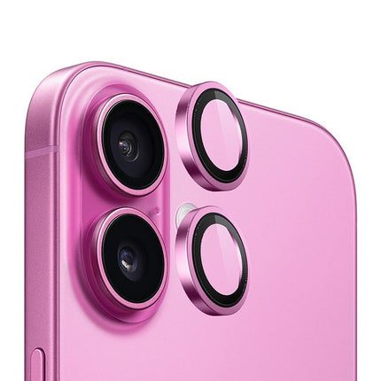 واقي عدسة زجاجي بإطار معدني أصلي من BLUEO NPB28 (قطعتان/عبوة) لهاتف iPhone 16/16 Plus - وردي