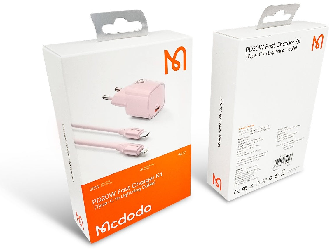شاحن ماكدودو نانو PD بقوة 20 واط مع كابل USB-C إلى Lightning - وردي CH-4043 شاحن ماكدودو نانو PD بقوة 20 واط مع كابل USB-C إلى Lightning - وردي CH-4043