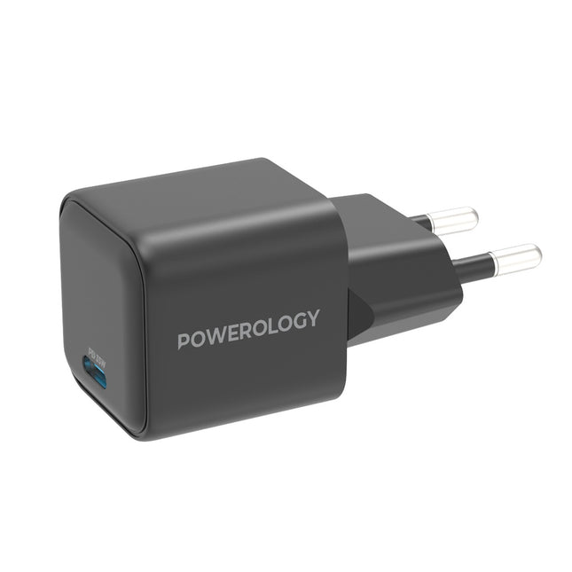 Powerology Ultra-Quick 35W GaN Charger - Single USB-C Port with EU Plug - Black