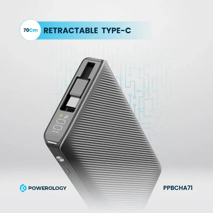 باور بانك باورولوجي (Powerology) سعة 10000 مللي أمبير مع كابلات مدمجة قابلة للسحب وشحن سريع 22.5 واط