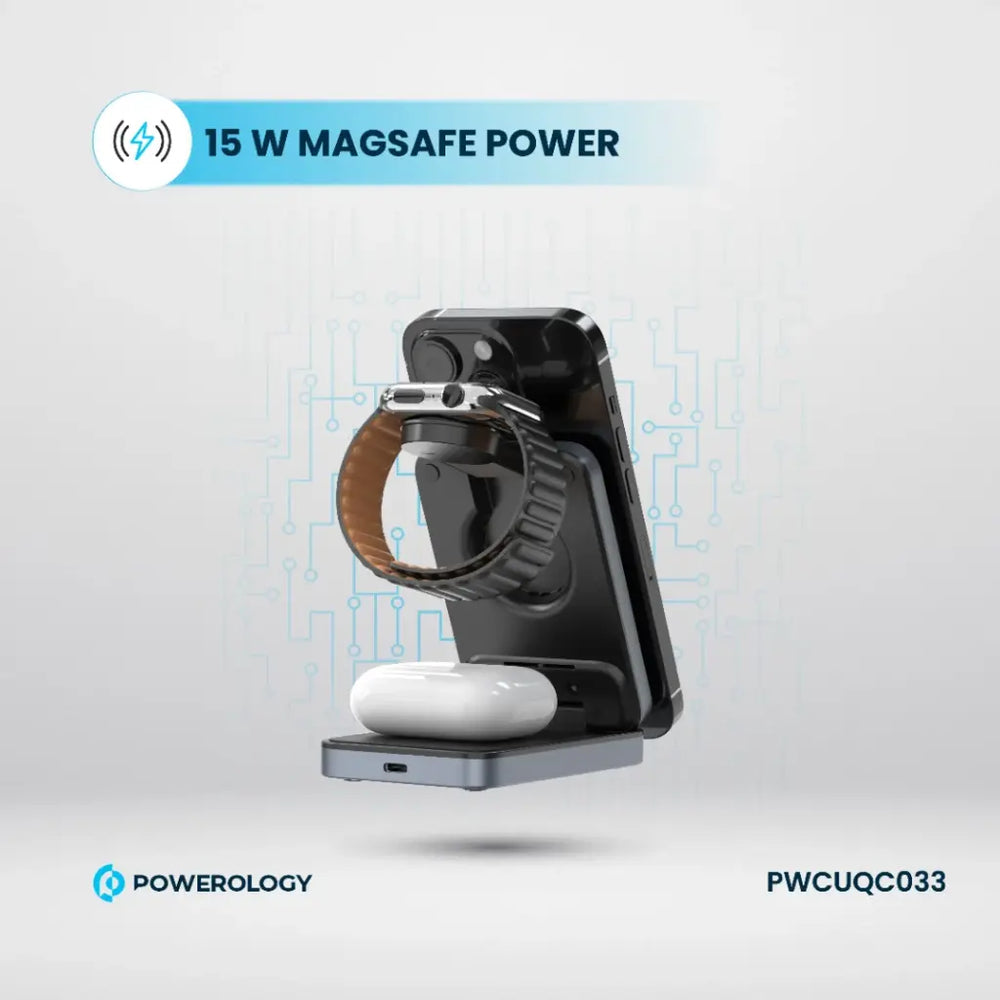 Powerology Qi2 Multi-Device Fast Charging Hub with MagSafe Compatibility - Black Powerology Qi2 Multi-Device Fast Charging Hub with MagSafe Compatibility - Black