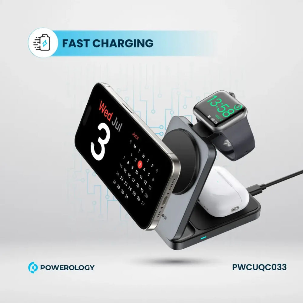 Powerology Qi2 Multi-Device Fast Charging Hub with MagSafe Compatibility - Black Powerology Qi2 Multi-Device Fast Charging Hub with MagSafe Compatibility - Black