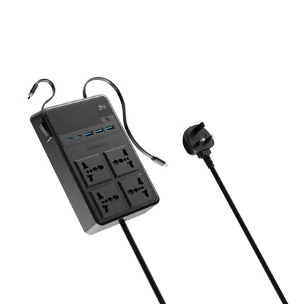 Powerology 2500W 4 AC Power Strip with Built-in Retractable Cables - Black