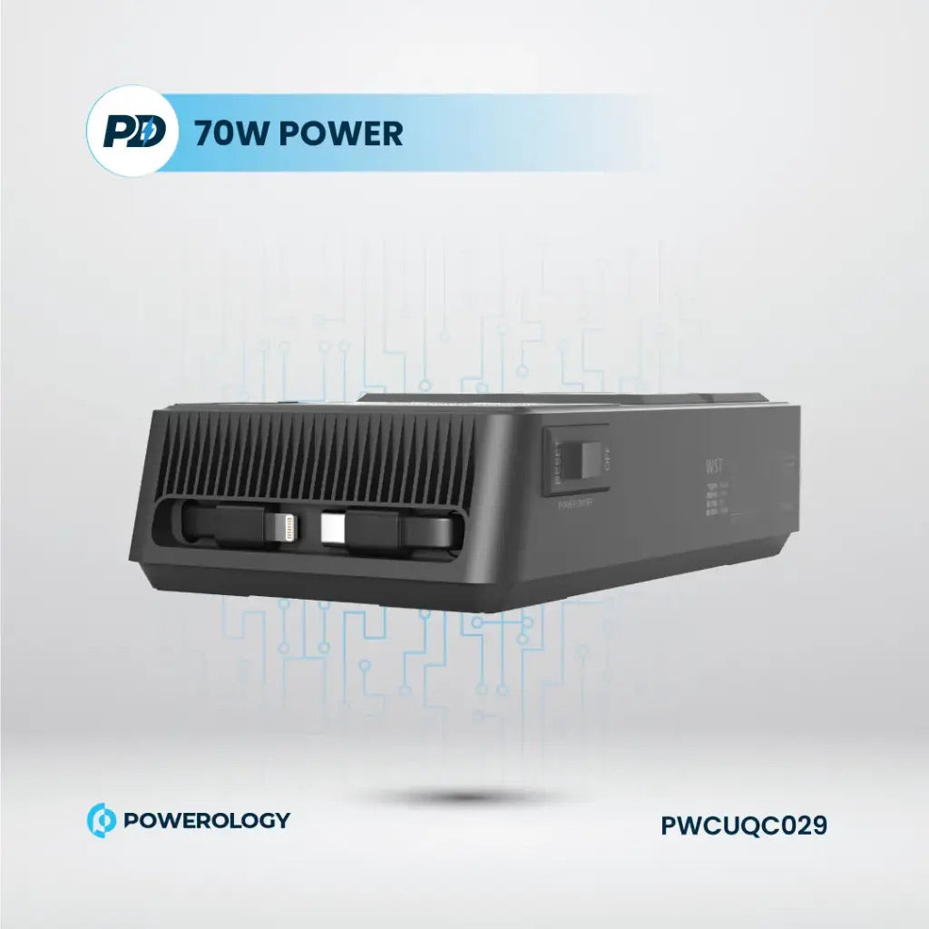 توصيلة كهرباء باورولوجي (Powerology) بقدرة 2500 واط مع 4 منافذ AC وكابلات مدمجة قابلة للسحب