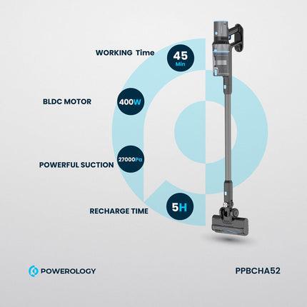 Powerology Cordless Stick Vacuum Cleaner - High Suction & Lightweight Design - Black