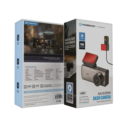 Powerology Dual Recording Dash Camera with 2K Resolution and Night Vision - Black