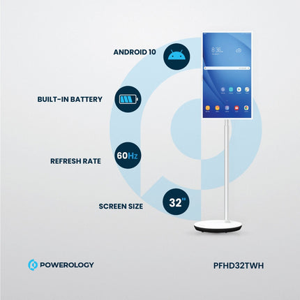 Powerology FHD Android 32″ Tablet with Stand — Smart Display Tablet with Battery