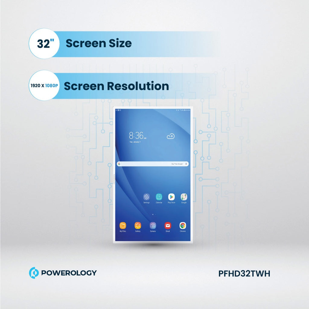 Powerology FHD Android 32″ Tablet with Stand — Smart Display Tablet with Battery
