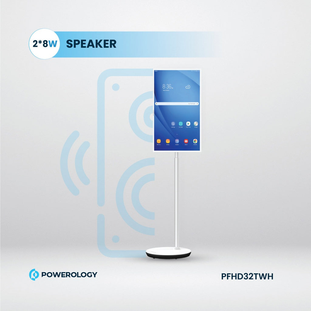 Powerology FHD Android 32″ Tablet with Stand — Smart Display Tablet with Battery