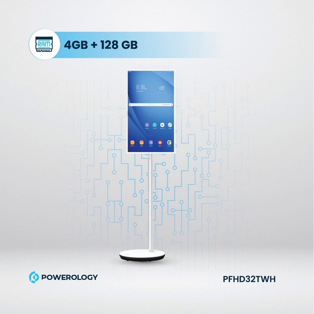 Powerology FHD Android 32″ Tablet with Stand — Smart Display Tablet with Battery