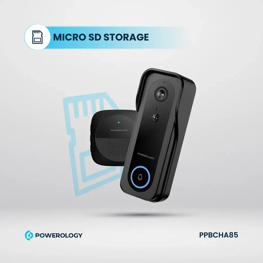 جرس باب باورولوجي (Powerology) ذكي مع كاميرا 3 ميجابكسل ورؤية ليلية بالأشعة تحت الحمراء - أسود