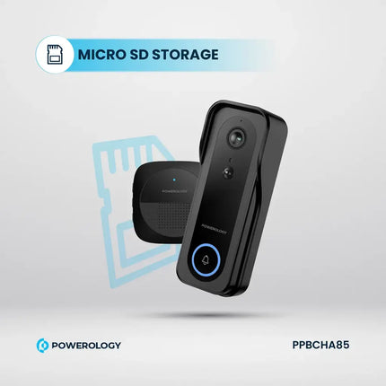 Powerology Smart Camera Doorbell with 3MP Infrared Night Vision and Two-Way Audio - Black