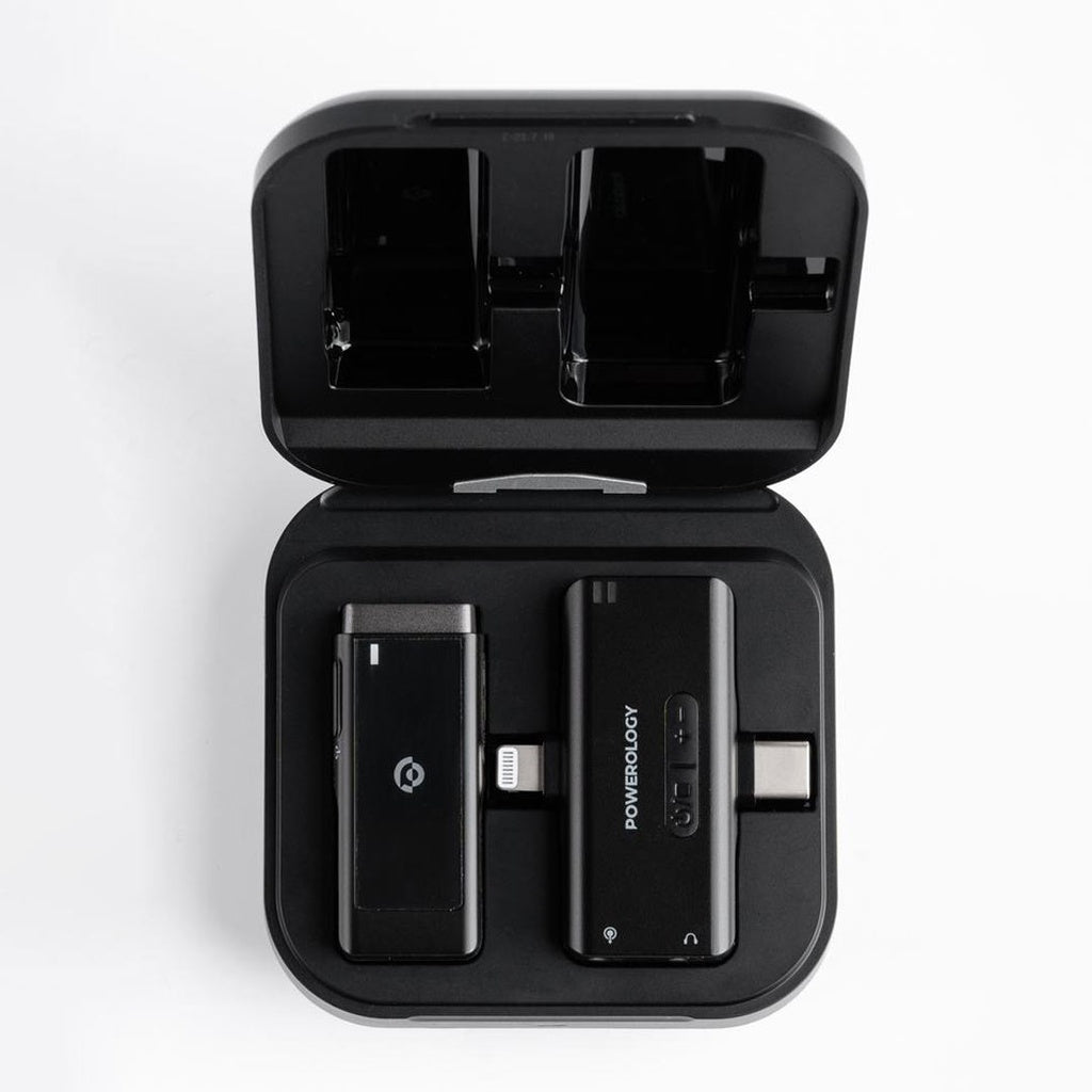 Powerology MFi Dual Connector Wireless Lavalier Microphone - Lightning & Type-C - Black
