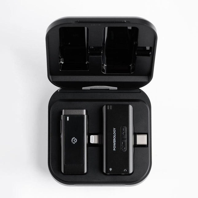 Powerology MFi Dual Connector Wireless Lavalier Microphone - Lightning & Type-C - Black