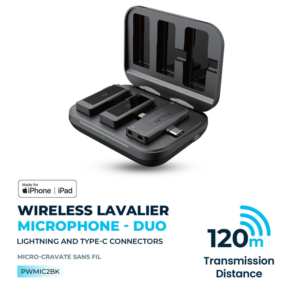 مجموعة ميكروفونات باورولوجي (Powerology) اللاسلكية المزدوجة (قطعتين) - علبة شحن 2000mAh - أسود مجموعة ميكروفونات باورولوجي (Powerology) اللاسلكية المزدوجة (قطعتين) - علبة شحن 2000mAh - أسود