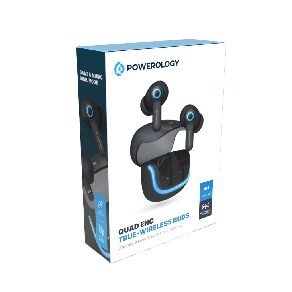سماعات باورولوجي (Powerology) اللاسلكية Quad Mic ENC - متوفرة باللونين الأسود والأبيض سماعات باورولوجي (Powerology) اللاسلكية Quad Mic ENC - متوفرة باللونين الأسود والأبيض