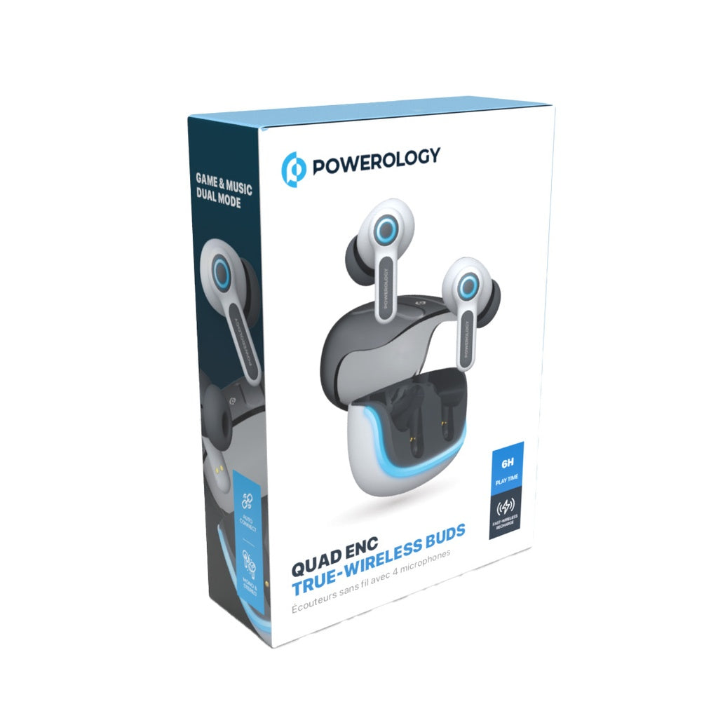 سماعات باورولوجي (Powerology) اللاسلكية Quad Mic ENC - متوفرة باللونين الأسود والأبيض سماعات باورولوجي (Powerology) اللاسلكية Quad Mic ENC - متوفرة باللونين الأسود والأبيض