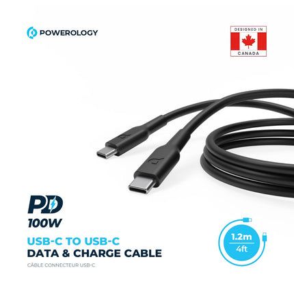 Powerology USB-C to USB-C Fast Charging Cable - 1m - Black