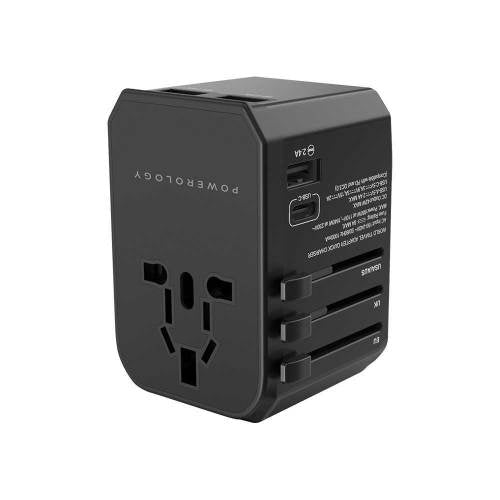 شاحن سفر عالمي من باورولوجي (Powerology) مع 3 منافذ USB-A شاحن سفر عالمي من باورولوجي (Powerology) مع 3 منافذ USB-A