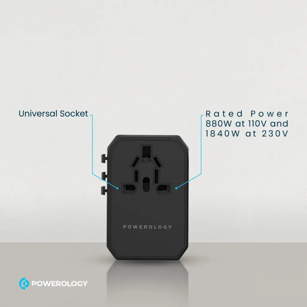 شاحن سفر عالمي من باورولوجي (Powerology) مع 3 منافذ USB-A شاحن سفر عالمي من باورولوجي (Powerology) مع 3 منافذ USB-A