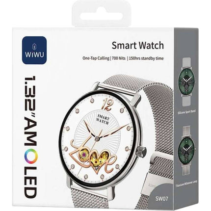 ساعة ذكية WiWU SW07 — مقاومة للماء IP68 بشاشة AMOLED مقاس 1.32" وتتبع صحة ومساعد صوتي