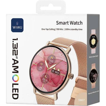 ساعة ذكية WiWU SW07 — مقاومة للماء IP68 بشاشة AMOLED مقاس 1.32" وتتبع صحة ومساعد صوتي