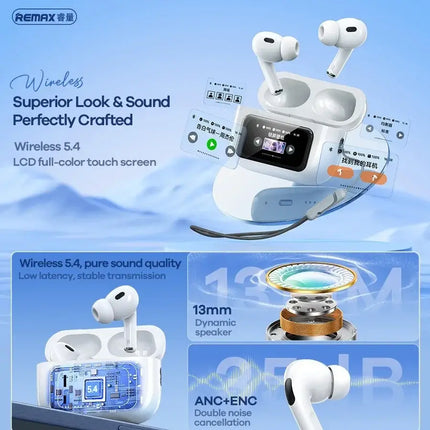 سماعات Remax CozyPods W30N اللاسلكية بعزل الضوضاء مع شاشة لمس