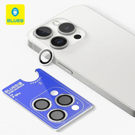 واقي عدسة زجاجي بإطار معدني أصلي من BLUEO NPB28 (3 قطع/عبوة) - فضي لهاتف iPhone 16 Pro/16 Pro Max
