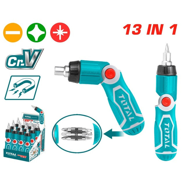 Total TACSD30136   13-in-1 Ratchet Screwdriver Set with Bits