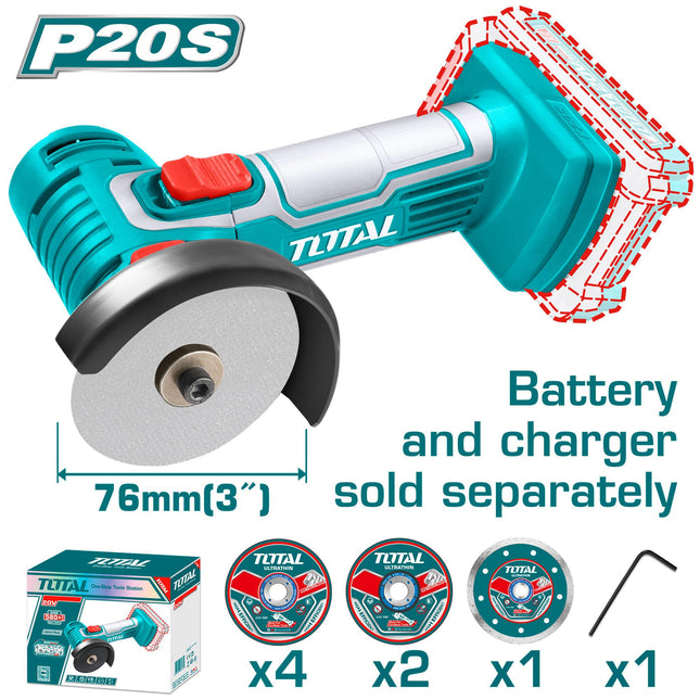 Total TAGLI7601  20V Cordless Mini Angle Grinder – 3 Inch