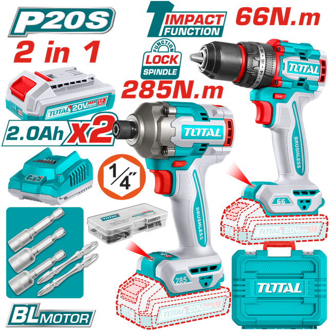 Total TCKLI20277 Cordless Drill Combo Kit  285Nm