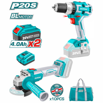 Total TCKLI6015  20V Brushless Cordless Combo Kit – Drill + Angle Grinder 